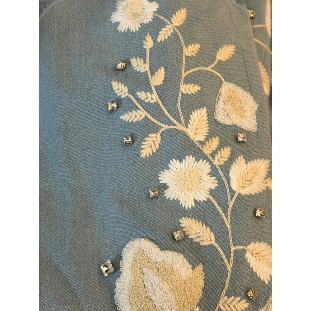 Blue B Collection Floral Embroidered Rhinestone Jeans Straight Leg Womens M - Picture 9 of 9